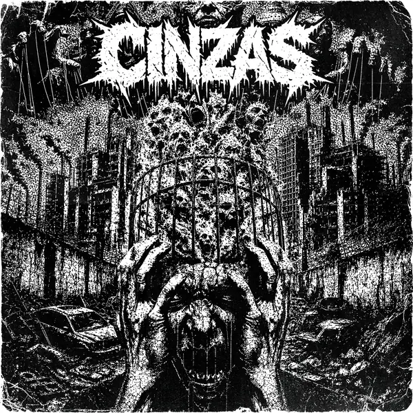 Capa do álbum CINZAS: figura gritando presa numa gaiola, em preto e branco granulado